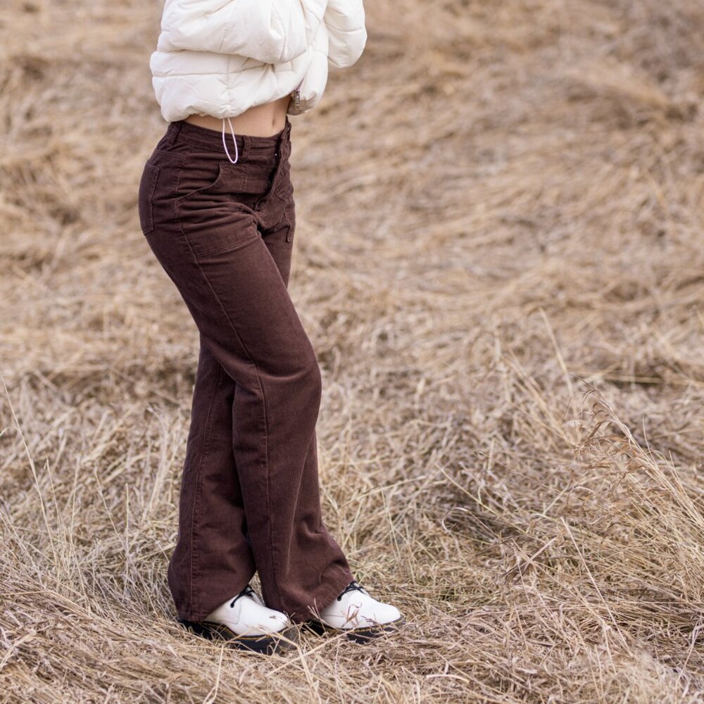 SHEIN brown corduroy cotton blend wide leg cargo pants size S US